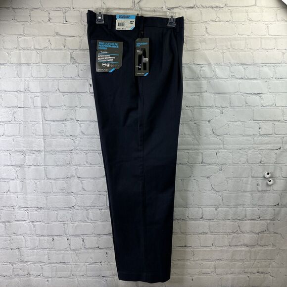 Savane Mens The Ultimate Performance Chino‎ Navy 34W / 29L Pleated Pants NWT - Picture 2 of 10